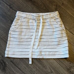 LOFT White and Gray Striped Mini Skirt